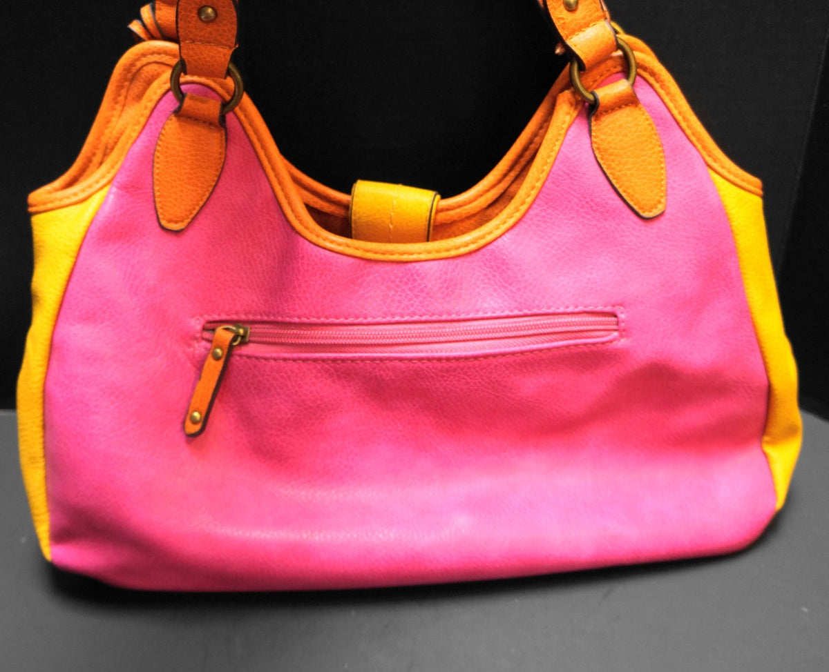 B.O.C. Born Concepts Color Block Fuschia Pink Goldenrod Orange Purse