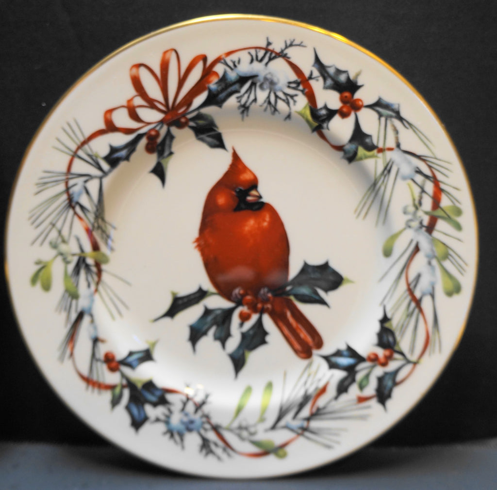 SOLD Lenox Winter Greetings Cardinal Luncheon Accent Plates Pair