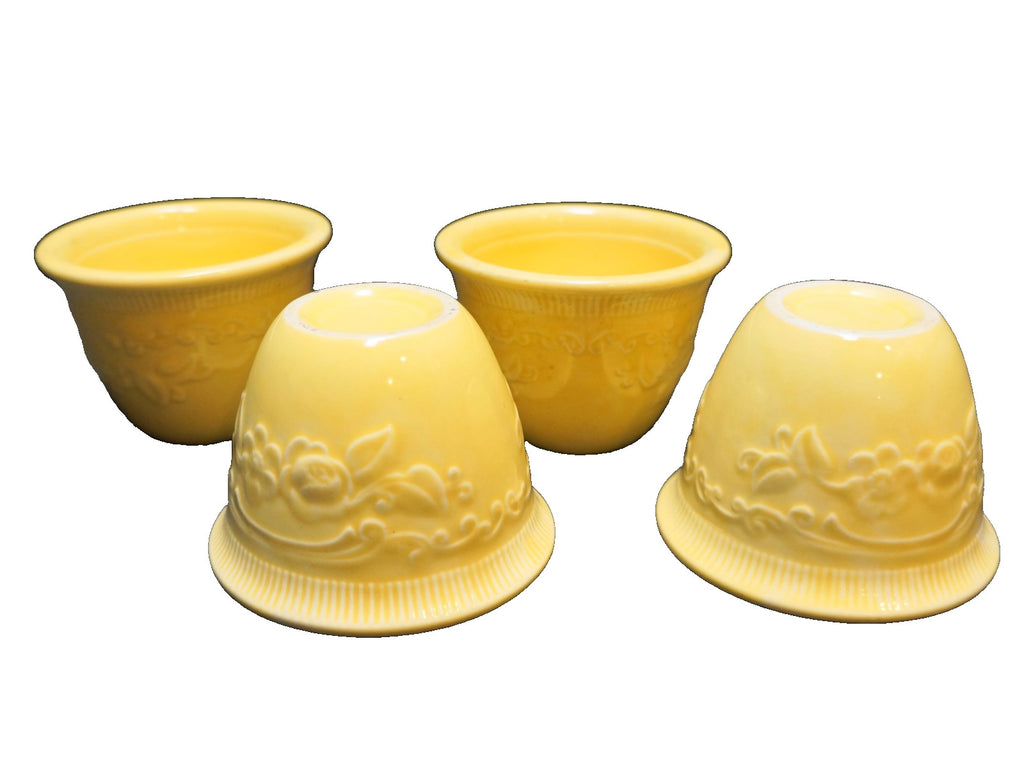 Homer Laughlin Oven Serve Yellow Glaze Floral Embossed Custard Cups Set of 4
