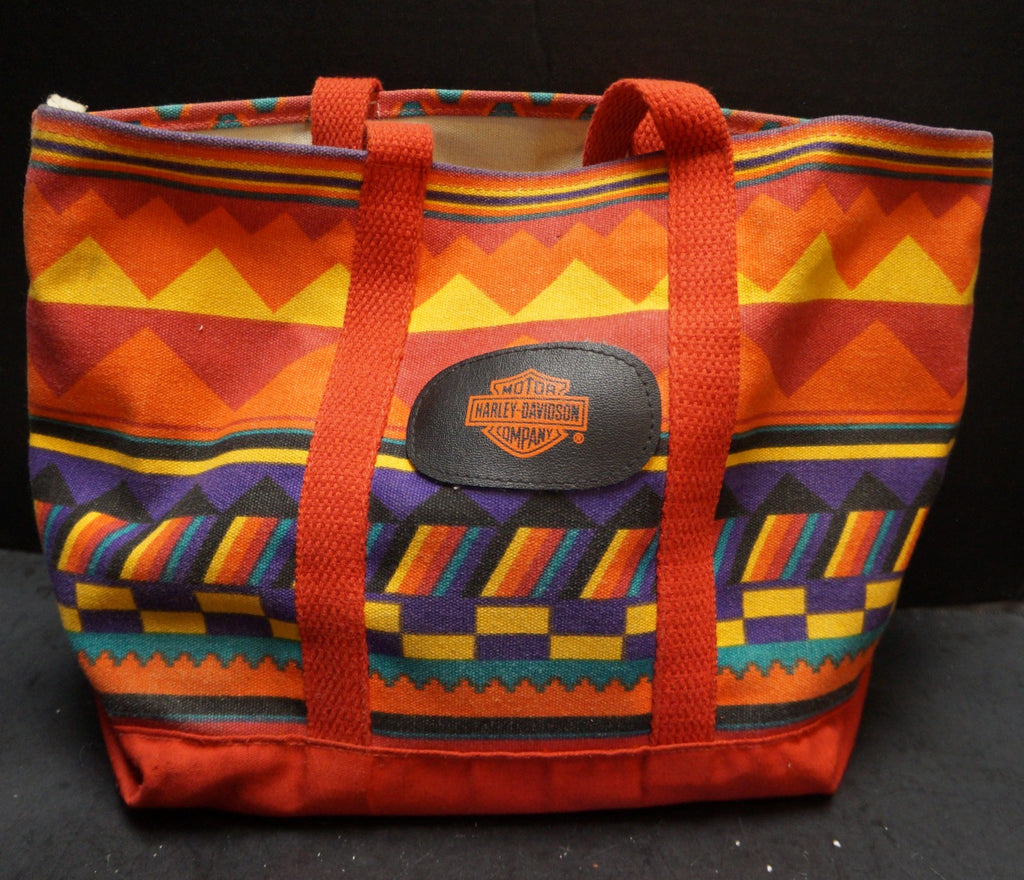 Fabriko Rainbow Southwestern Canvas Tote Bag Harley Davidson Patch
