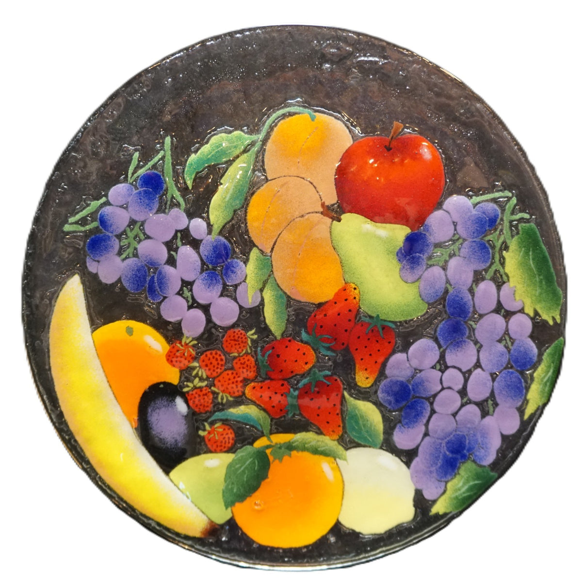 Fruit Medley Fusion Fused Art Glass 14 IN Platter Tray Signed William McGrath
