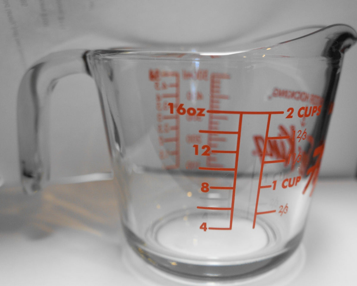 Retro Anchor Hocking Fire-King 2 Cup Measuring Cup Red Print