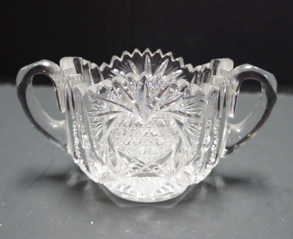 American Brilliant Period Cut Glass Strawberry Pattern Sugar Bowl