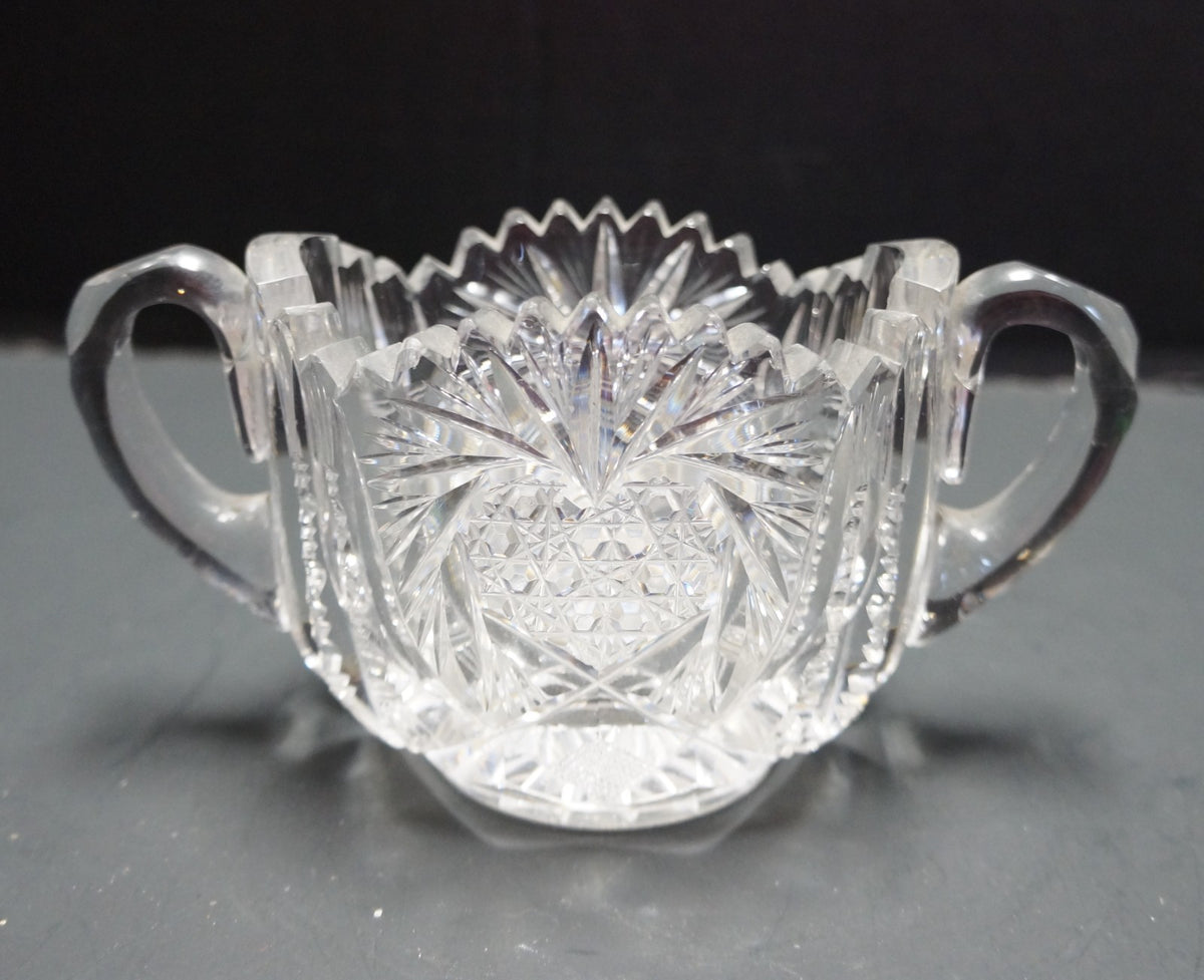 American Brilliant Period Cut Glass Strawberry Pattern Sugar Bowl