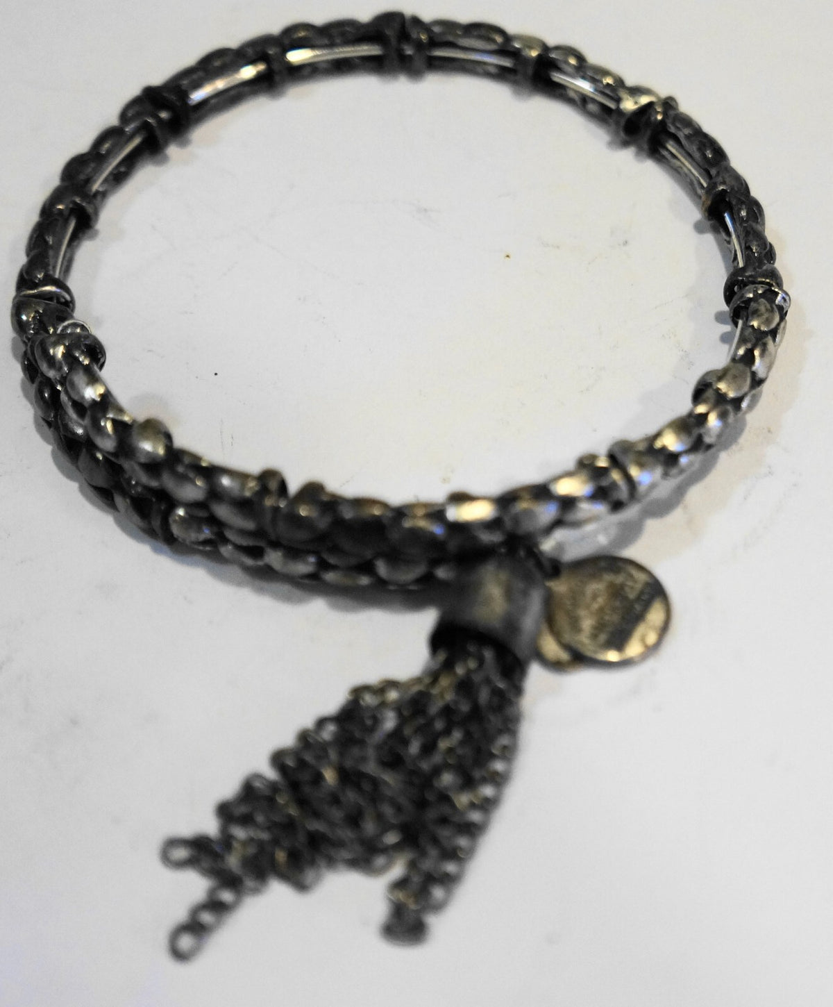 Alex and Ani Vintage Sixty-Six Silverplate Wrap Bracelet Tassel