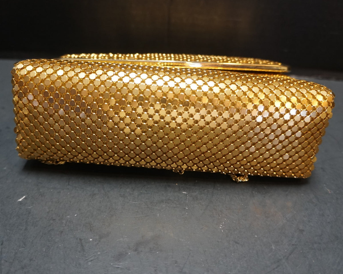 Gold Tone Metal Mesh Vintage Purse Shoulder Bag Clutch