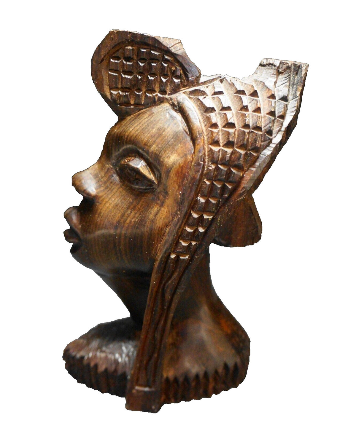 Vintage Hand Carved Ebony Wood Bust African Woman Head Tribal Statue Sculpture
