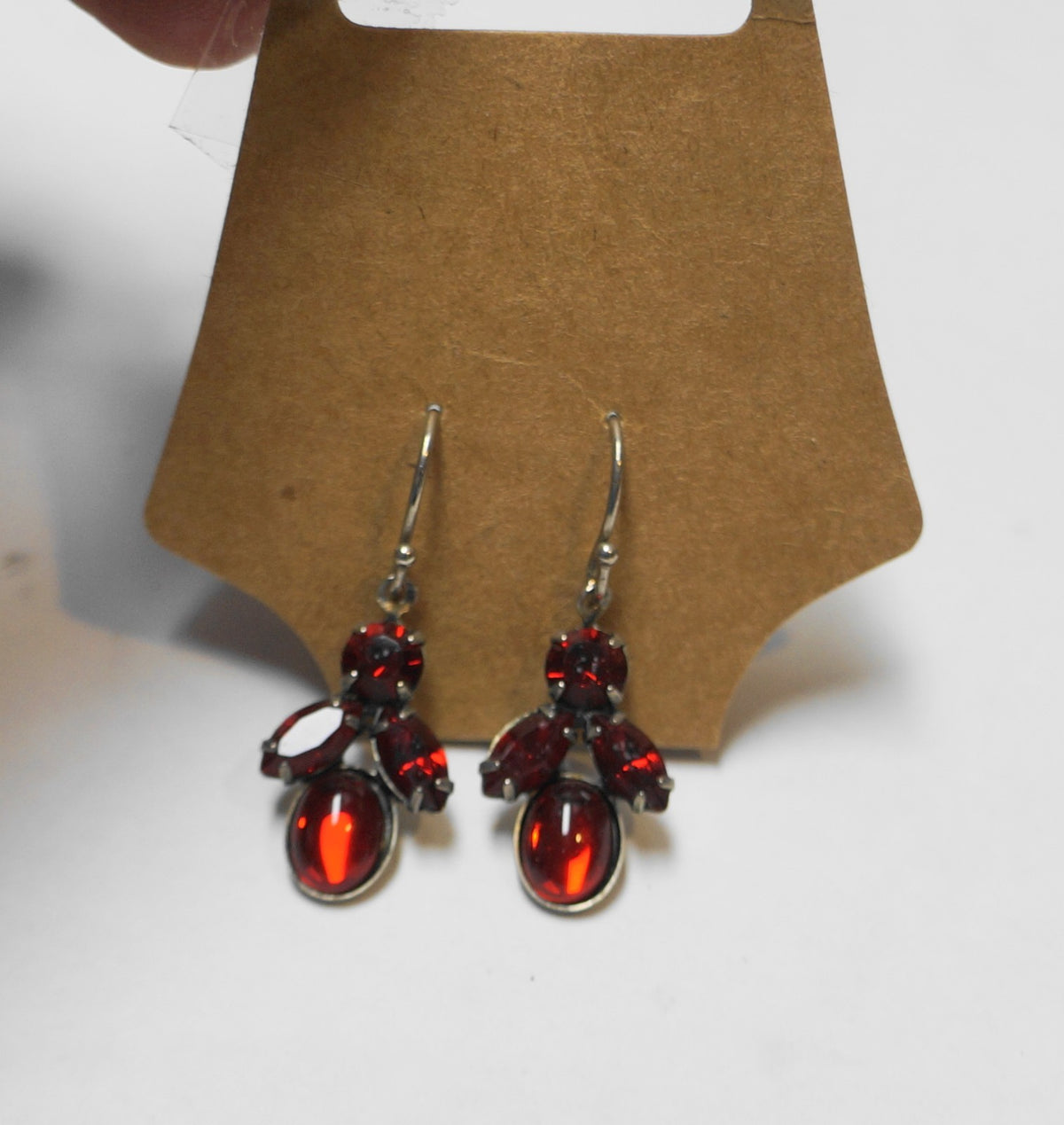 Garnet Deep Red Glass Drop Dangle Earrings