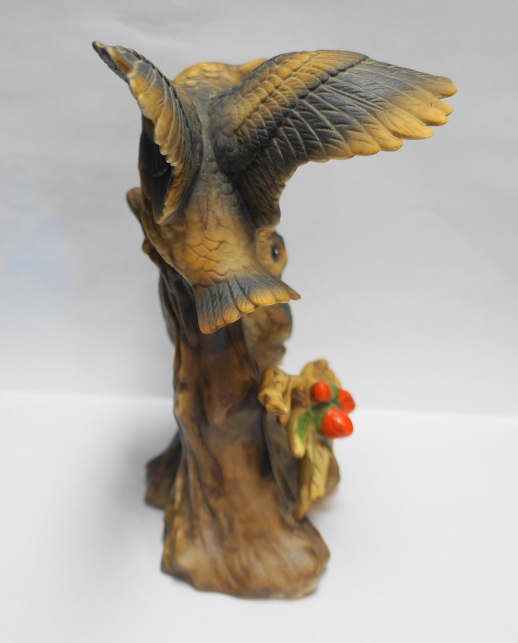 Brown Owls Porcelain Figurine Hand Painted Red Berries
