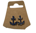 Royal Blue Enamel Gold Tone Anchor Nautical Earrings