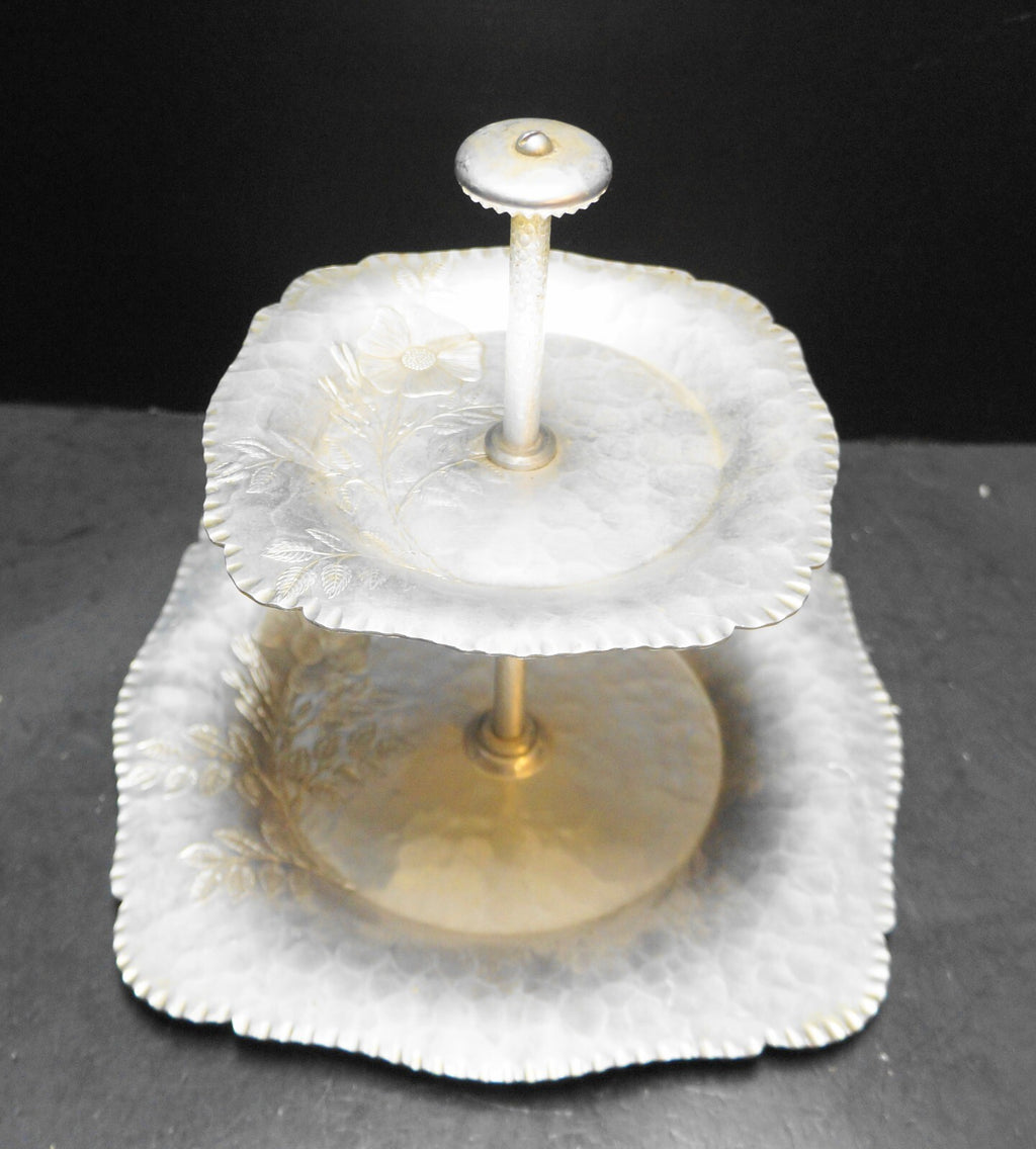 Continental Silver Co. Wild Rose Hammered Aluminum Tidbit Server Two Tier
