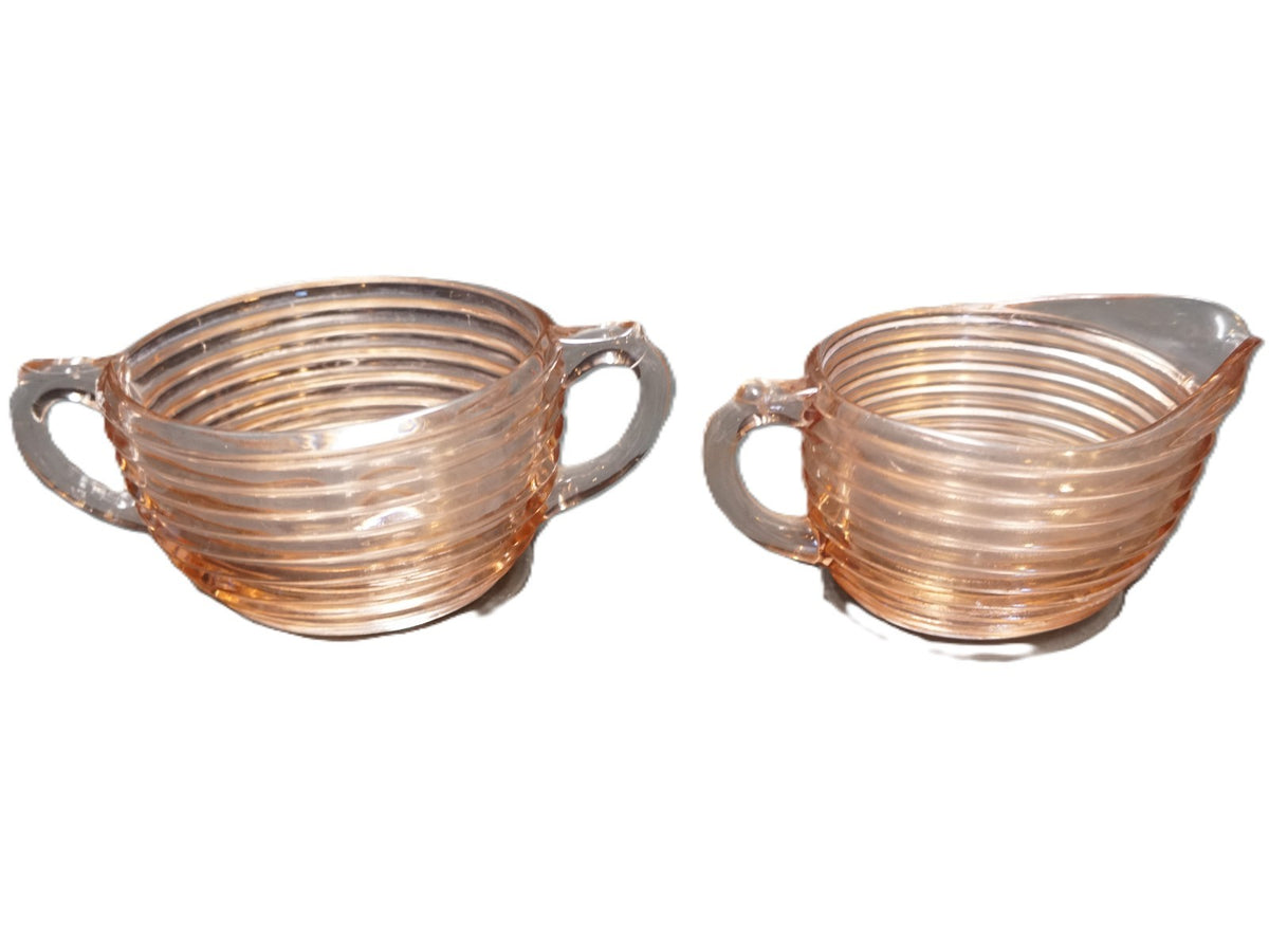 Anchor Hocking Manhattan Pink Depression Glass Cream Sugar Set