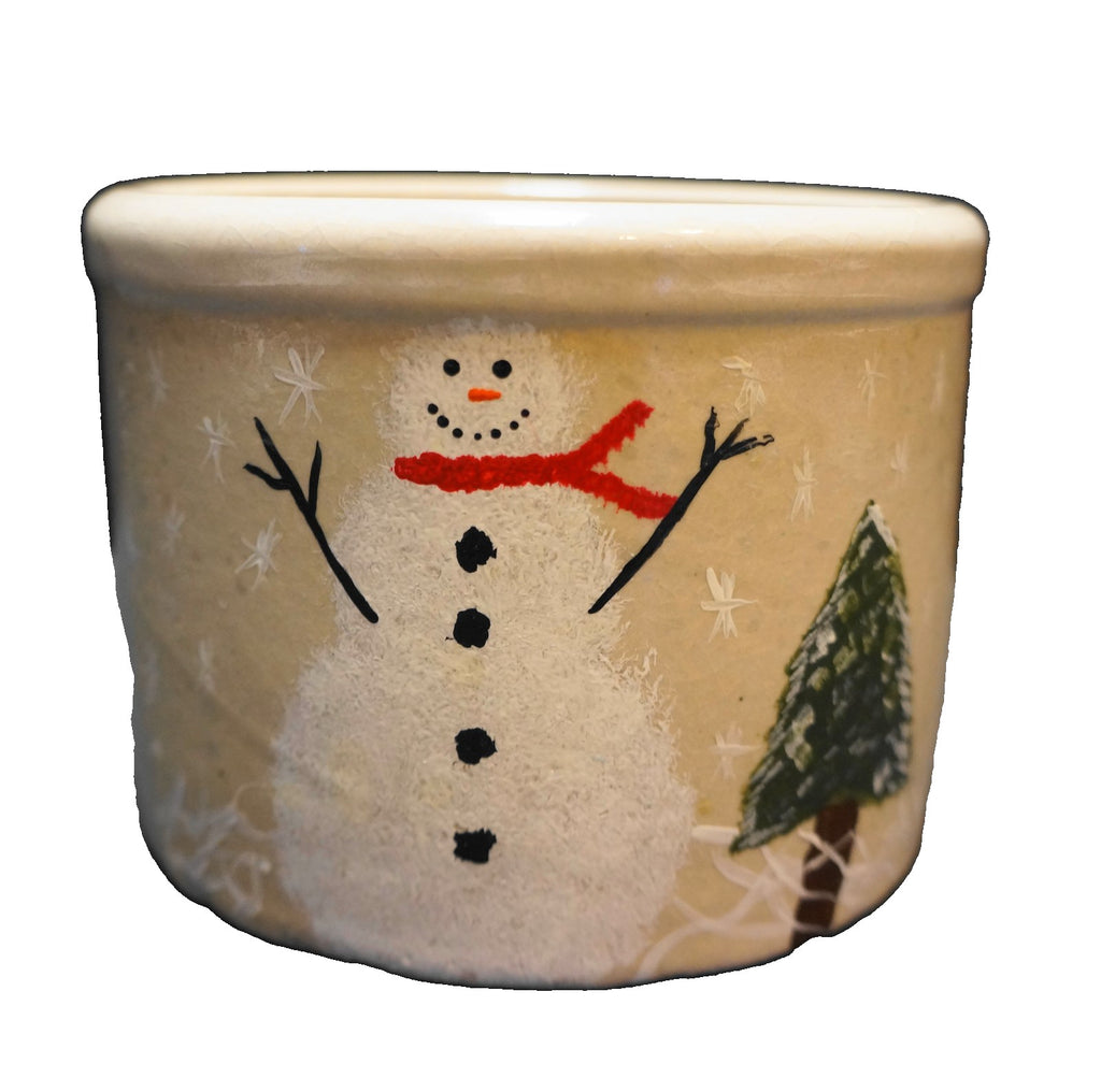 Robinson Ransbottom 1 Pint Low Jar Crock Hand Painted Snowman