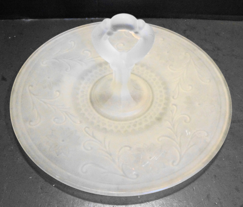 Indiana Glass Tiara Exclusives Frosted Satin Sandwich Center Handle Tidbit Tray