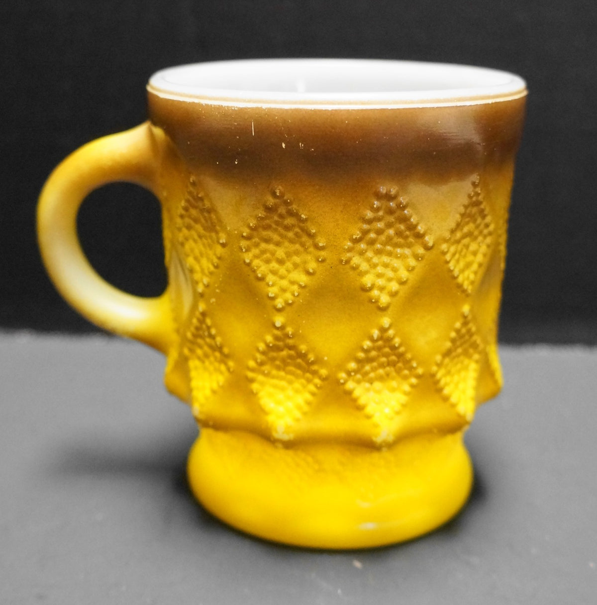 SOLD Fire-King Kimberly Mug Diamond Pane Yellow Brown Fade