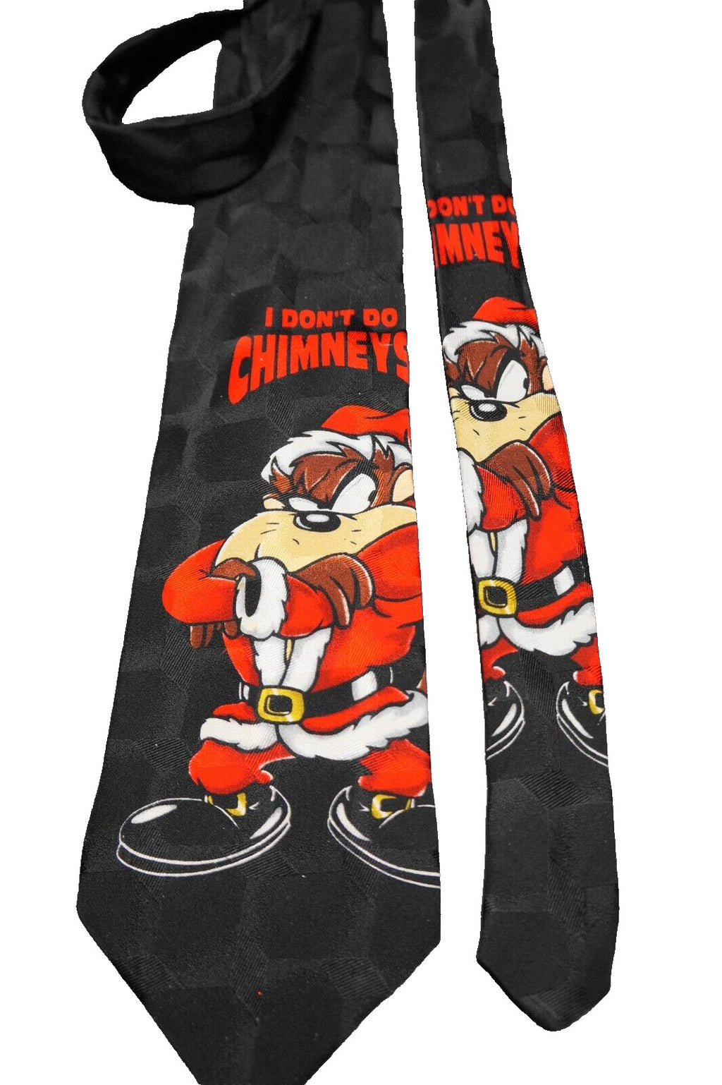 Looney Tunes Taz Santa Christmas Tie Black Silk 1996