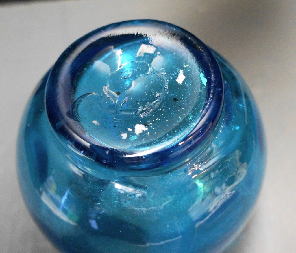 Electric Blue Dot Optic Art Glass Vase Rough Pontil