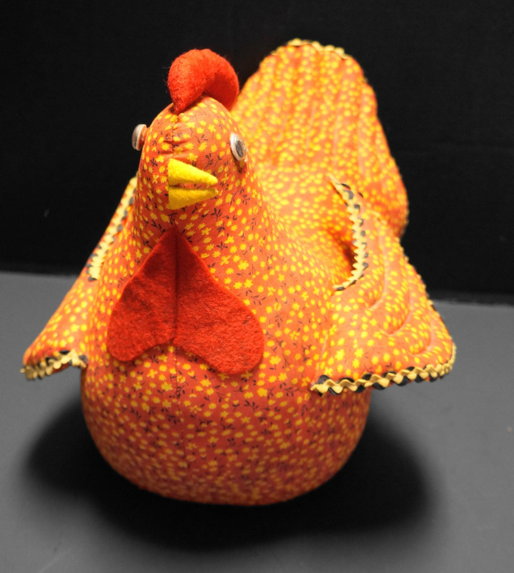 Calico Chicken Folk Art Doorstop Red Yellow Floral Print 1970s