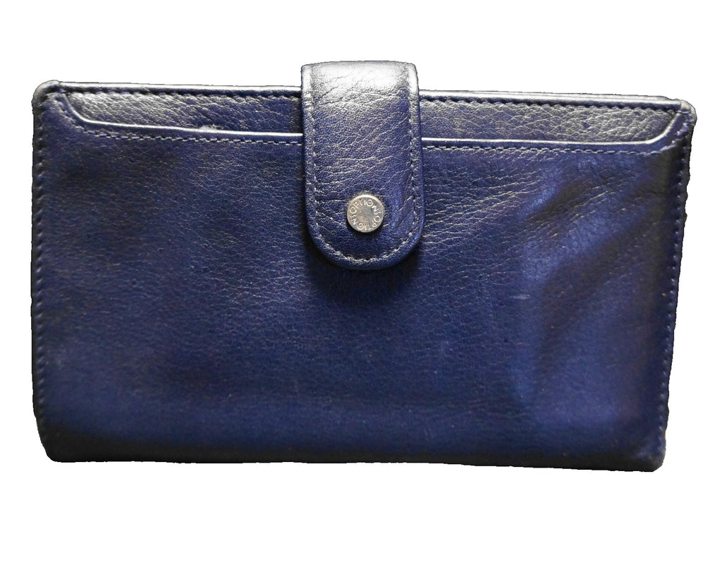 Buxton Options Navy Blue Leather Folding Billfold Wallet Clutch