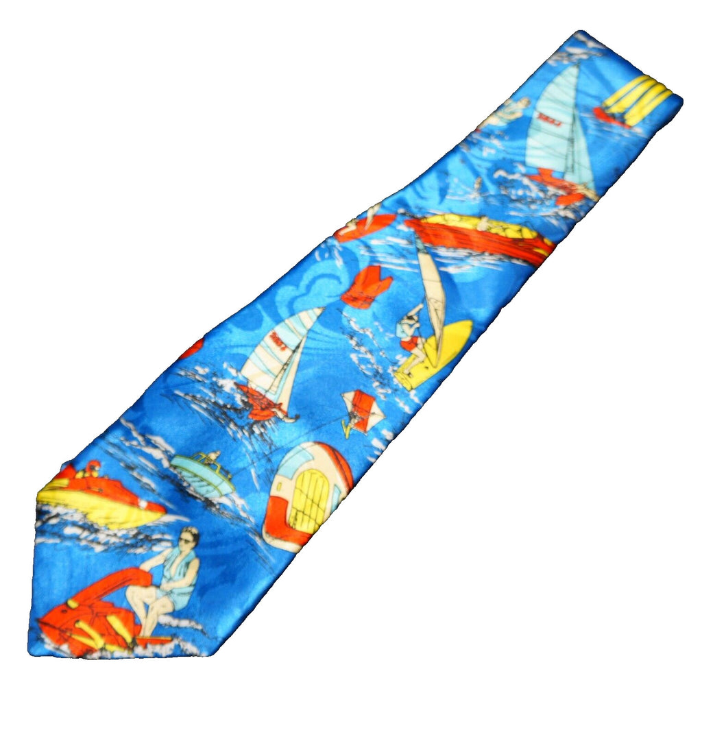 Florence Neckwear Men's Tie Sailboats Water Blue Yellow Red