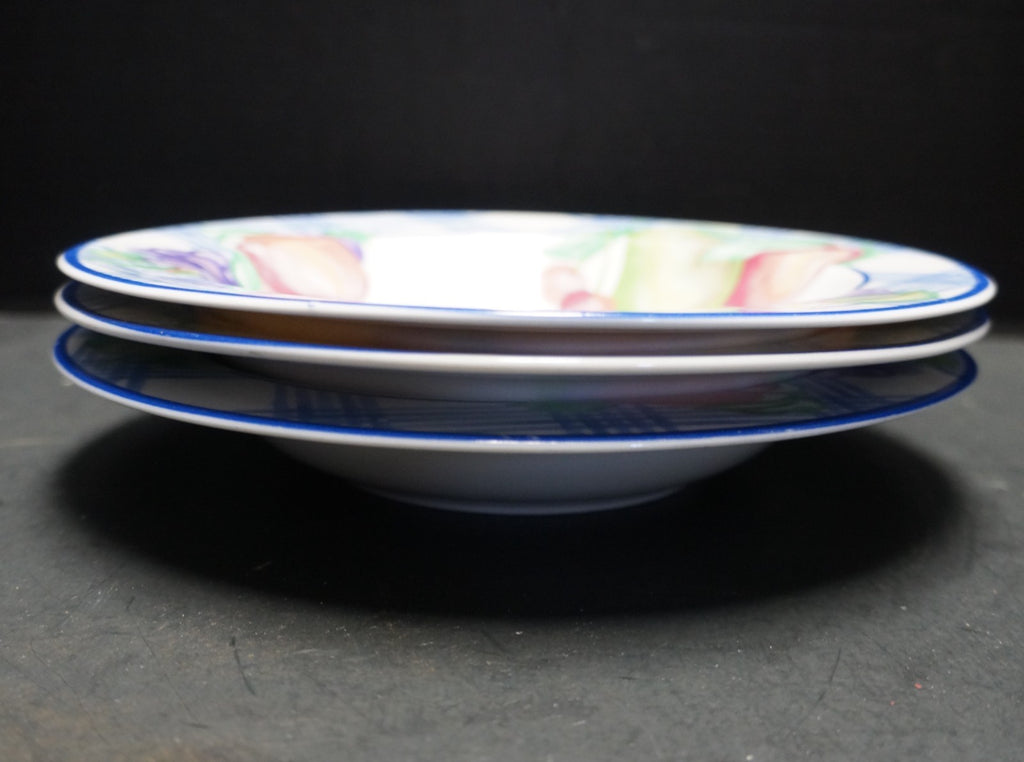 American Atelier Harvest Gingham Rimmed Soup Bowls Set of 3