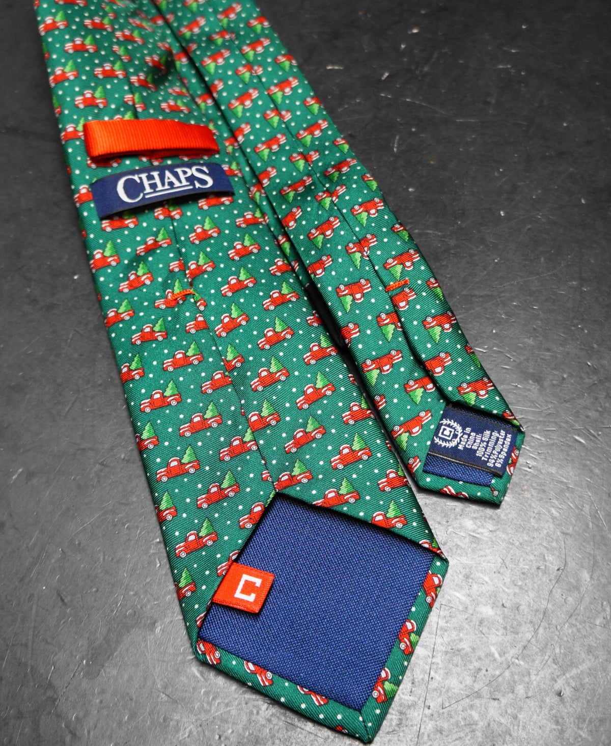 Chaps Christmas Tie Red Truck Christmas Tree Green Silk