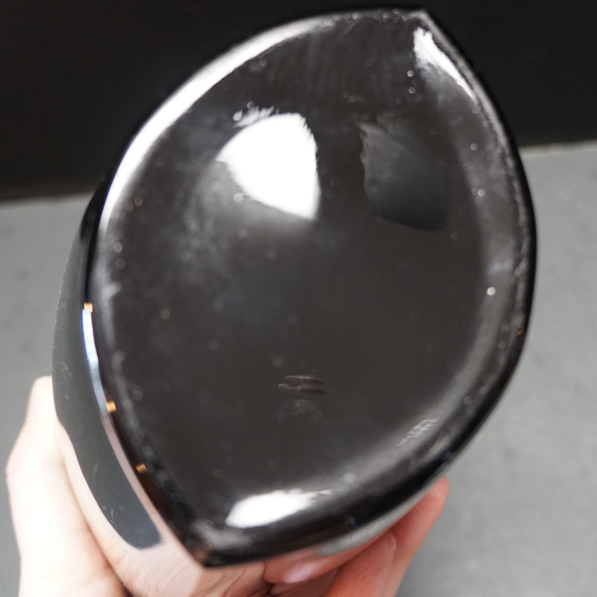 Paden City Black Ebony Glass Pillow Vase Faded Gold Decoration