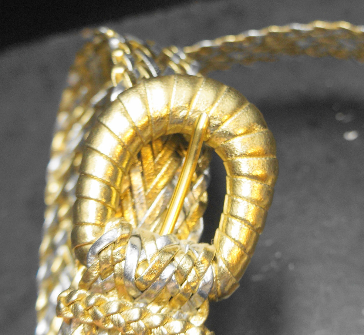 Gold Silver Braided Woven Women's Belt Size Small Taiwan Faux Leather