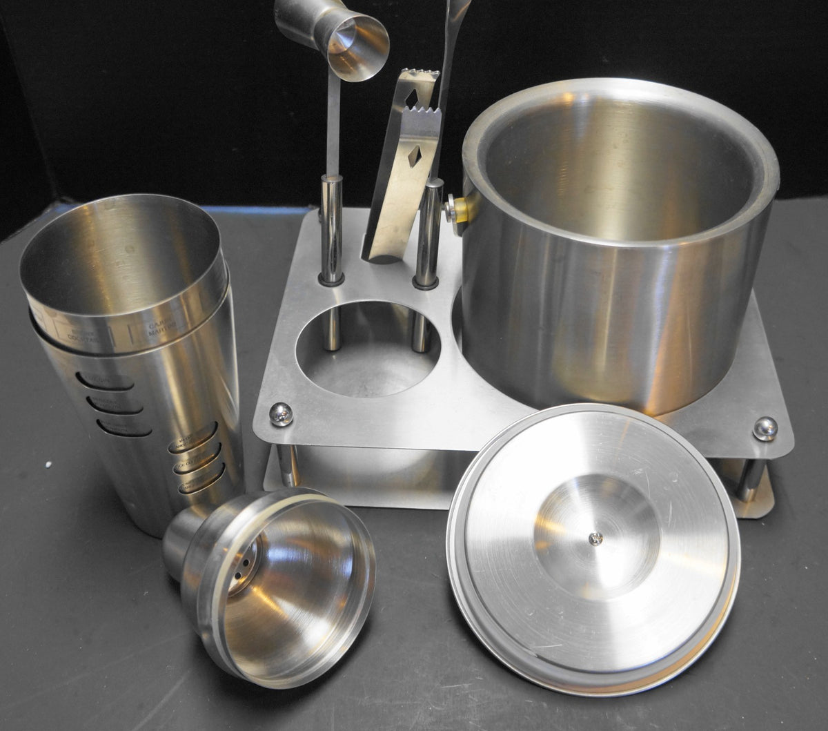 Stainless Steel Cocktail Bar Set 6 Pieces Ice Bucket Shaker Shot Tongs Tray