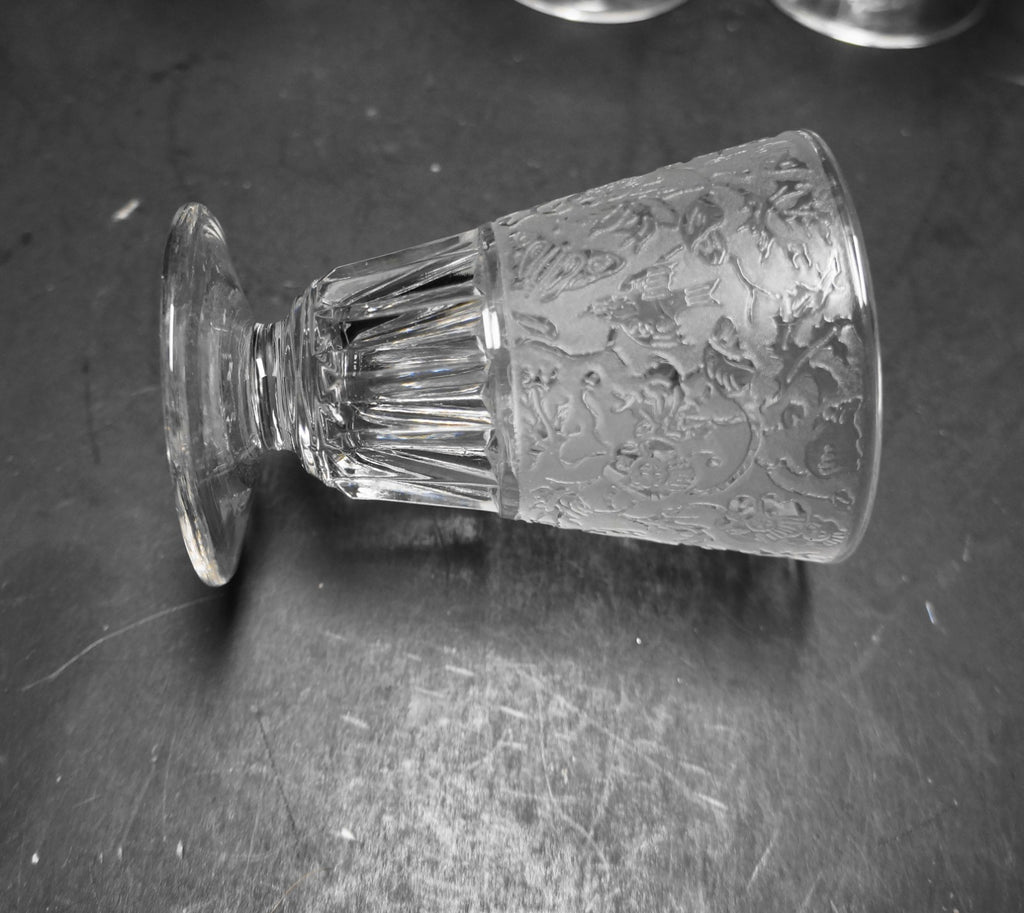 Paden City Spring Orchard Etched Flowers Birds Juice Glasses Set of 8