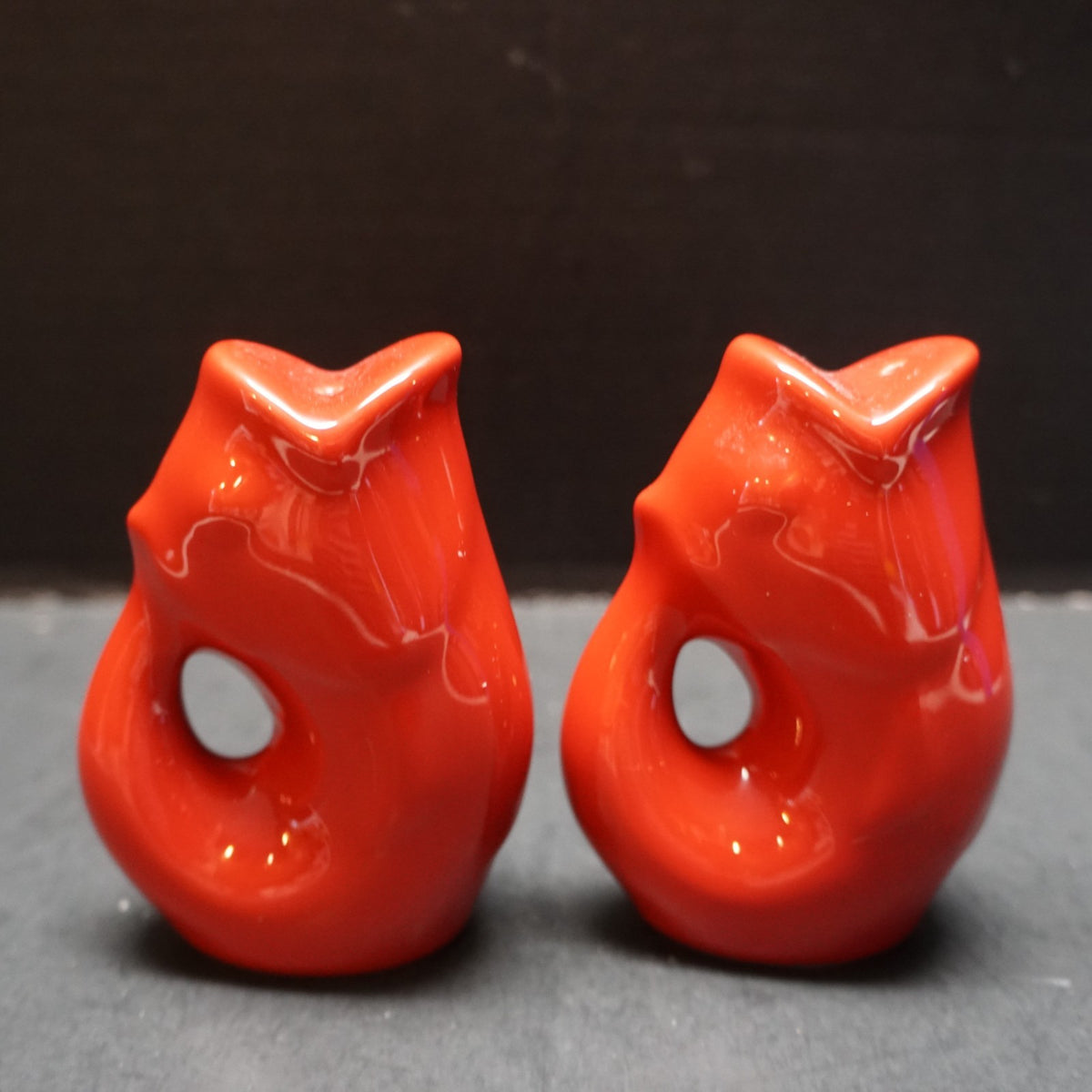 Gurgle Pot Koi Fish Red Glazed Salt Pepper Shakers