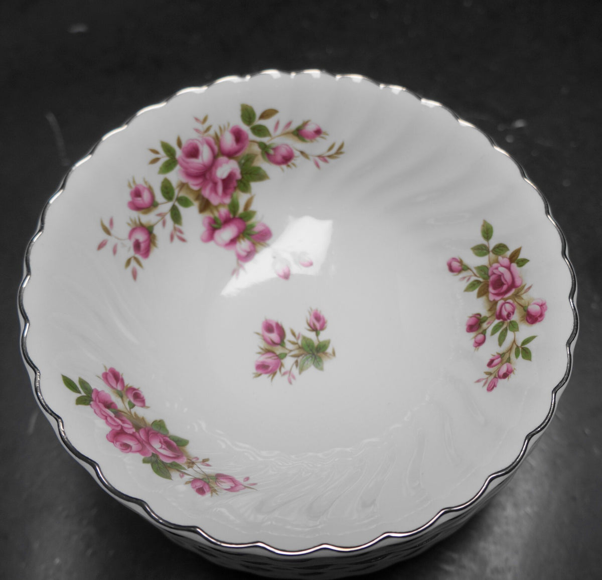 Johnson Bros England Regency Pink Roses Platinum Trim Coupe Cereal Bowls Set 8
