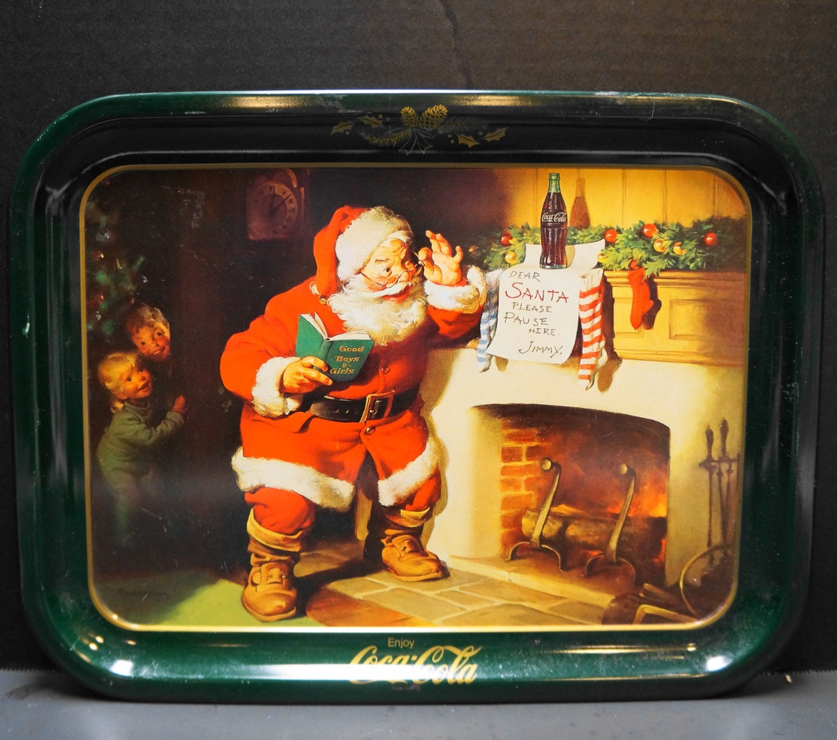 Dear Santa Please Pause Here Coca-Cola Tray 1980s 13 7/8" x 10 1/2"