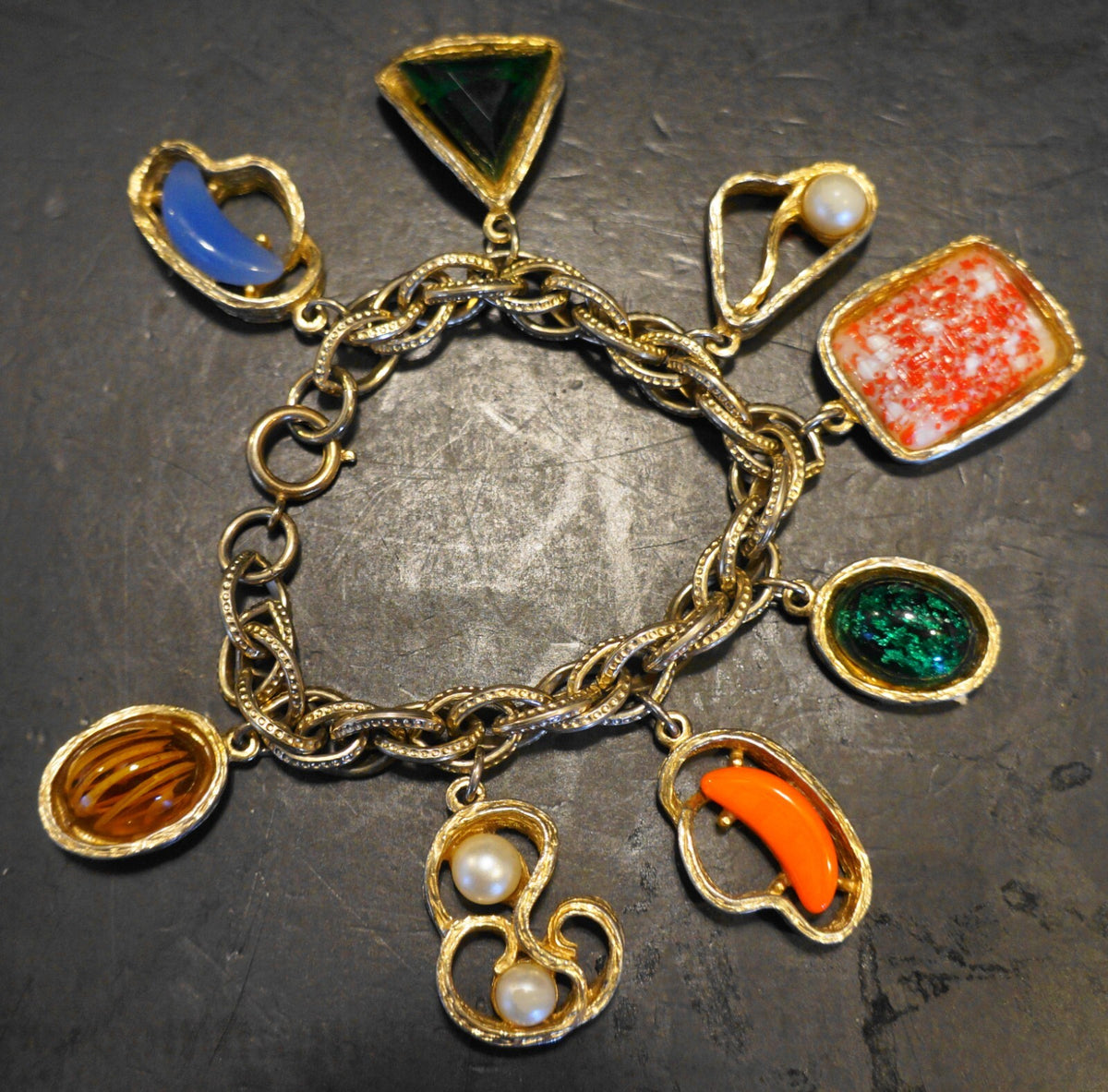 Victorian Revival Charm Bracelet Art Glass Watch Fob Style Charms