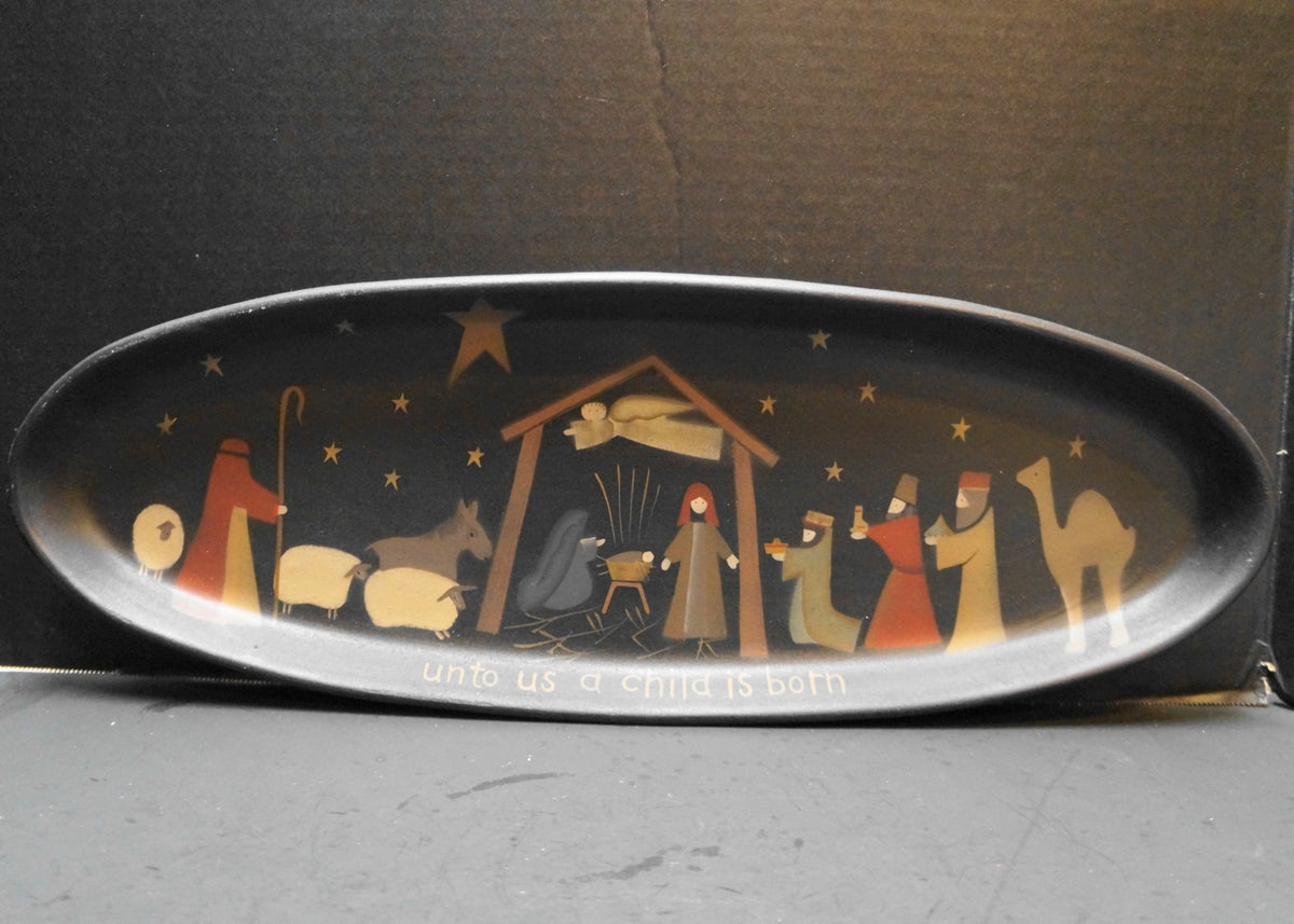 Donna White Hearthside Collection Nativity Scene Wooden Tray