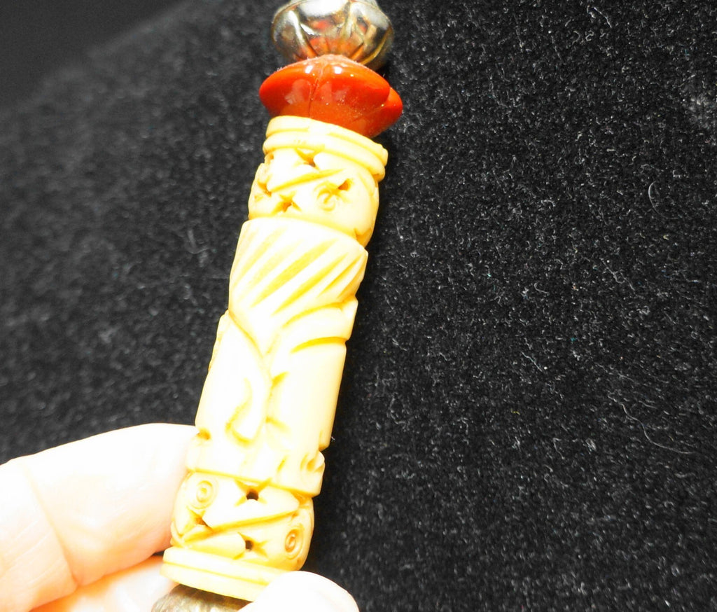 Turkmen Tribal Silver Carved Carnelian Necklace