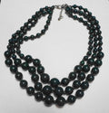 Deep Green Plastic Triple Strand Graduated Beads Necklace