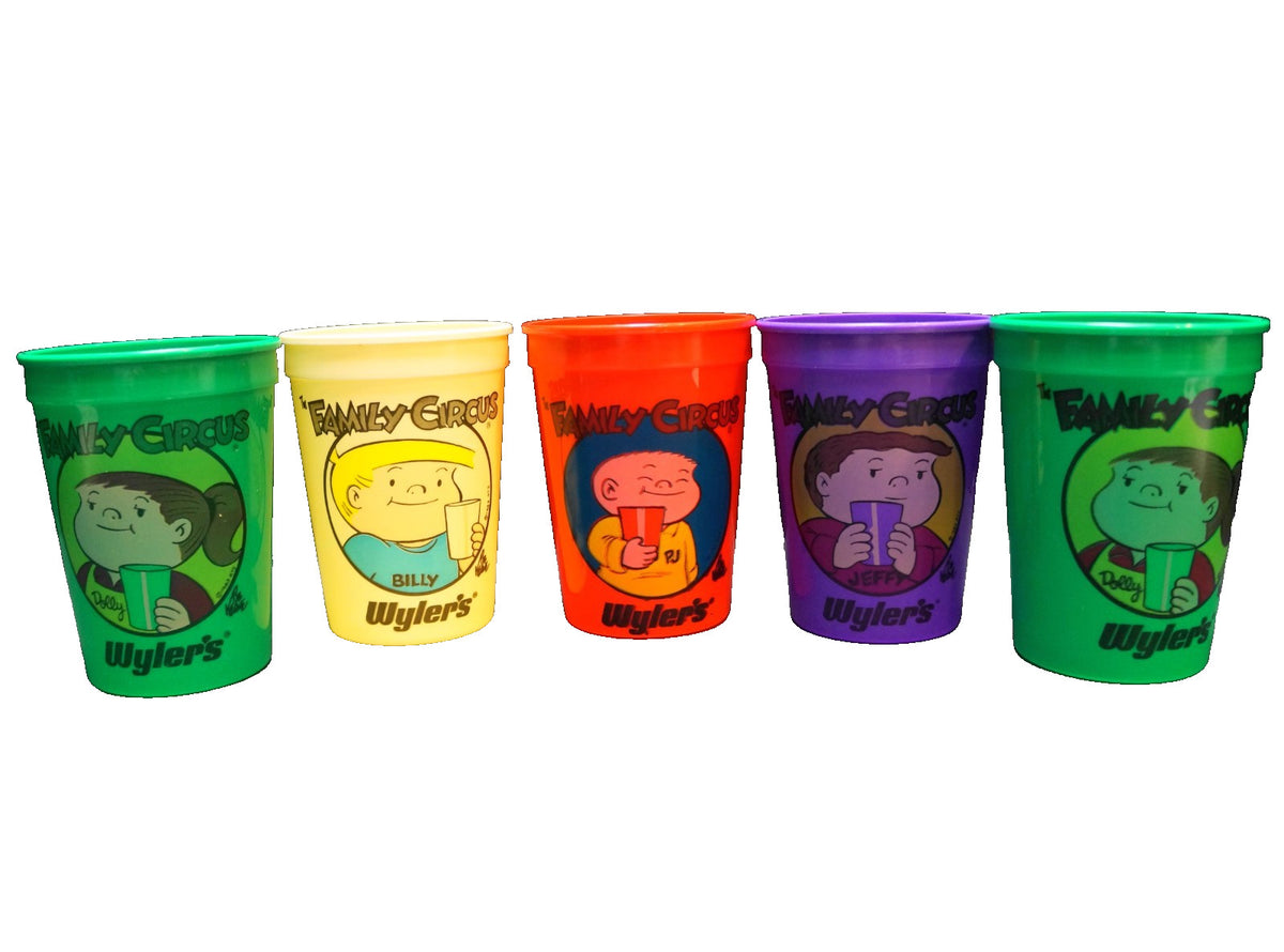 Family Circus Wyler's Louisiana Plastics Tumblers Set of 5 Billy Dolly Jeffy PJ