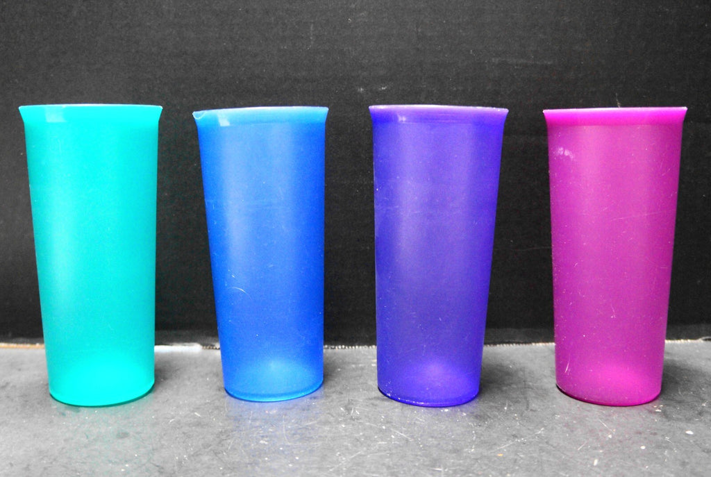 Tupperware Jewel Tone 12 oz Tumblers Set of 4 #115 Purple Violet Blue Green