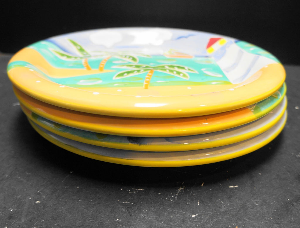Baum Bros Style Eyes Biscayne Bay Lighthouse Palm Trees Dinner Plates Set of 4