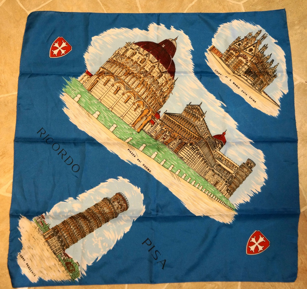 Italy Souvenir Scarf Tourism Scenes Blue Polyester