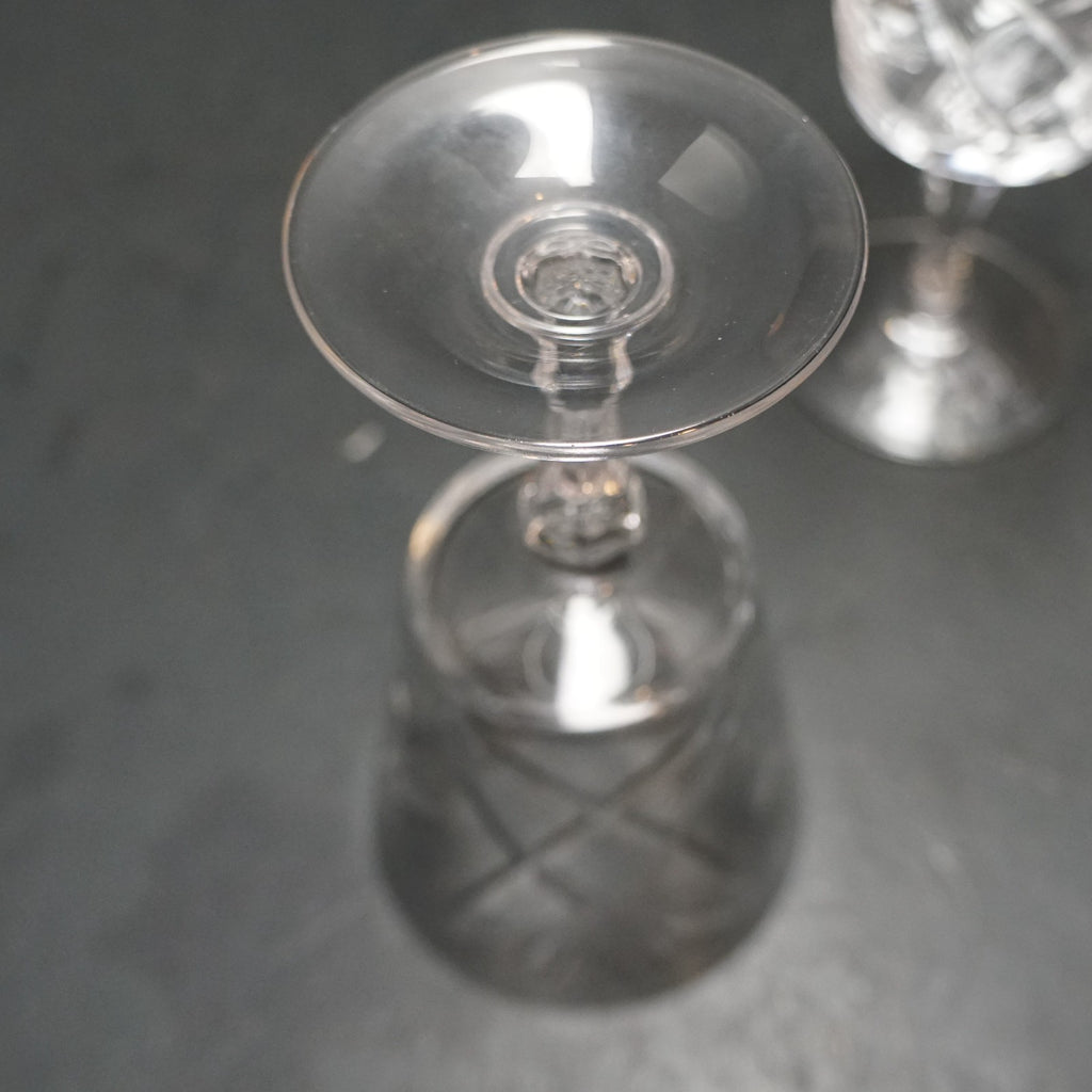 Bohemian Hand Cut Crystal Pinwheel Star Fan Cross White Wines Set of 4