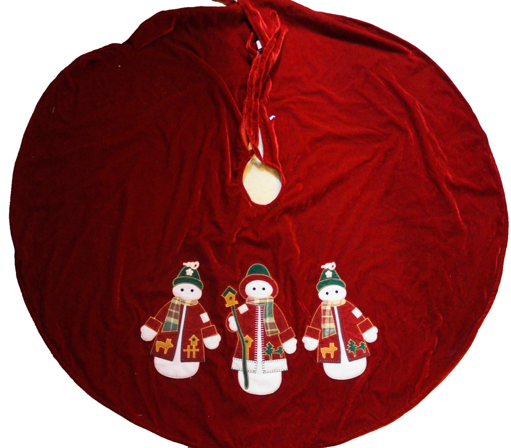 Red Velvet 48" Tree Skirt Appliqued Snowman House & Home Decor 2003