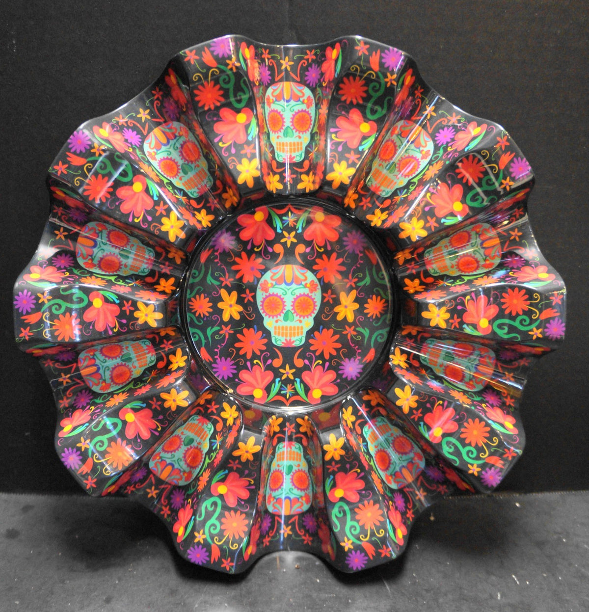 Prepara Day of the Dead Taco Carousel Server 12" Wide Black Red Halloween