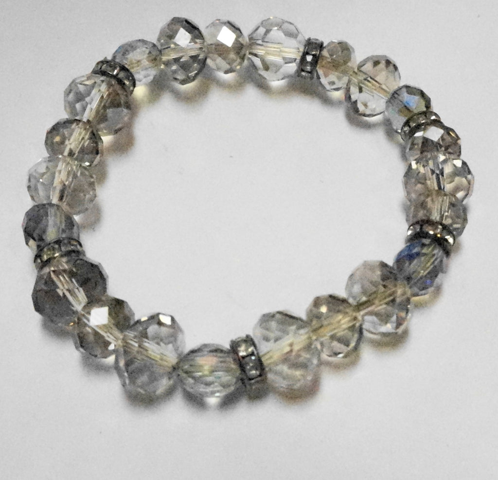 Clear Gray Faceted Crystal Beads Stretch Bracelet