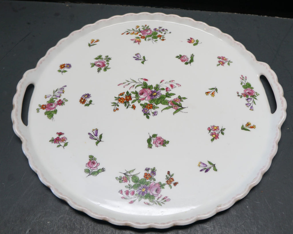 Victoria Austria Roses Floral Scalloped Rim Handled Cake Plate