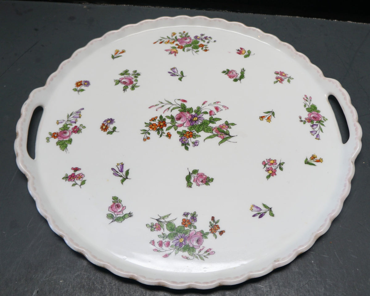 Victoria Austria Roses Floral Scalloped Rim Handled Cake Plate