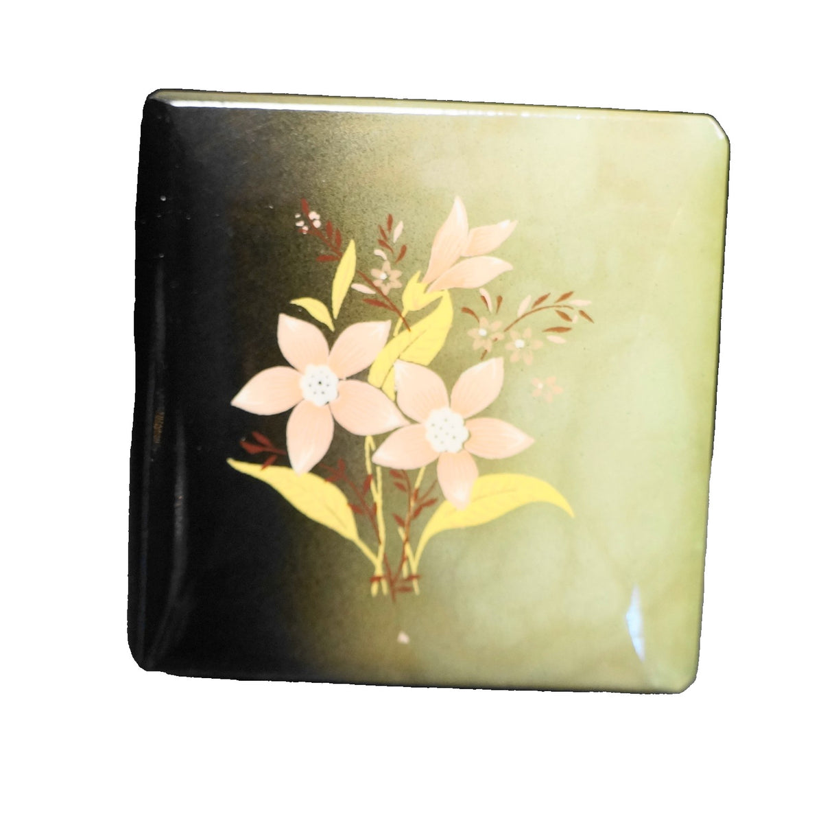 Green Ombre Alabaster Trinket Box Italy Pink Flower Decoration