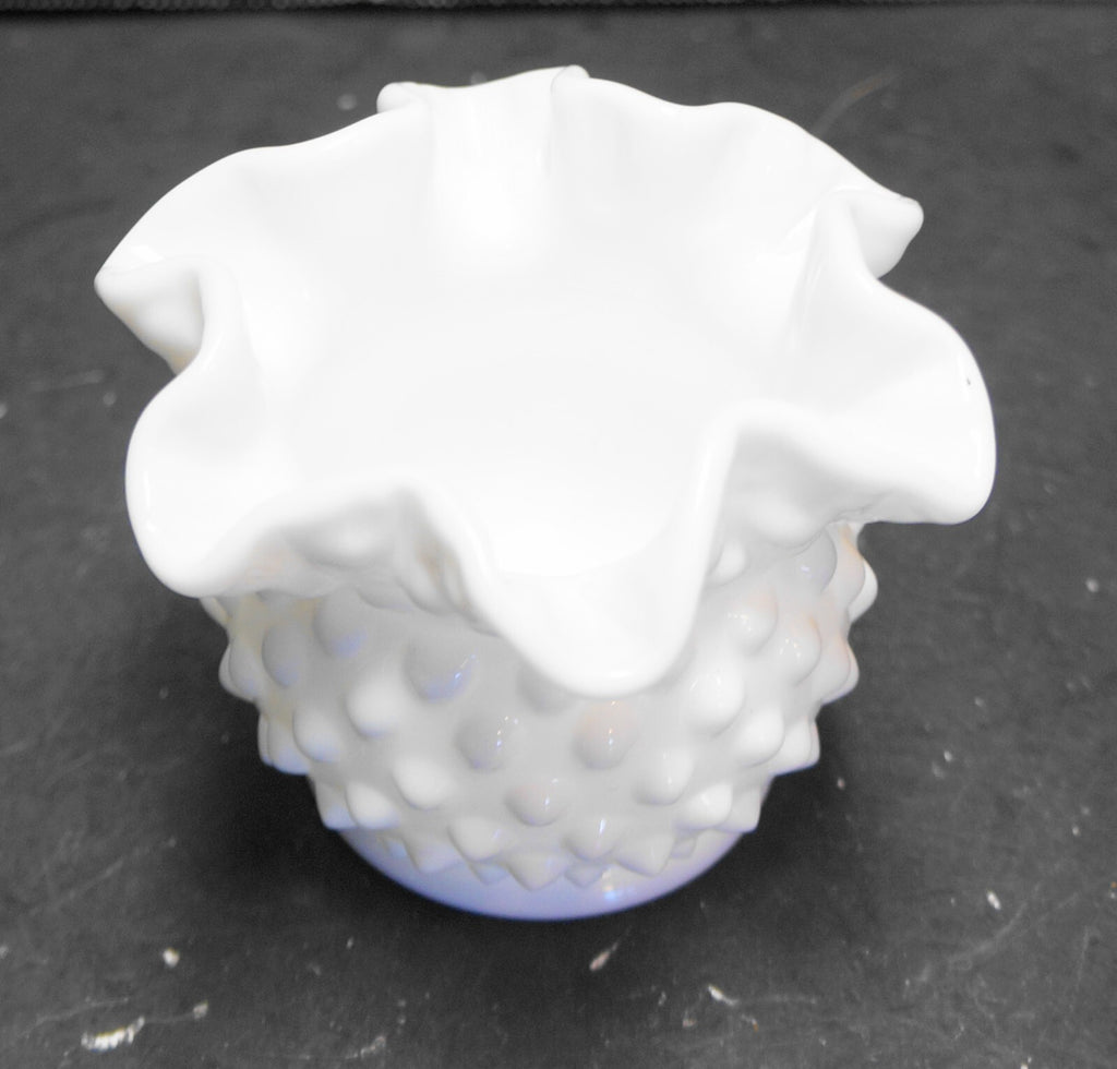 Fenton Hobnail Milk Glass #3853 3" Double Crimped Small Vase