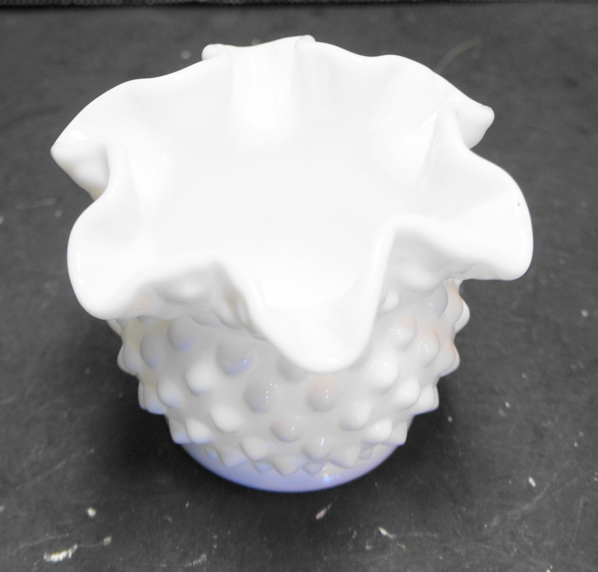 Fenton Hobnail Milk Glass #3853 3" Double Crimped Small Vase